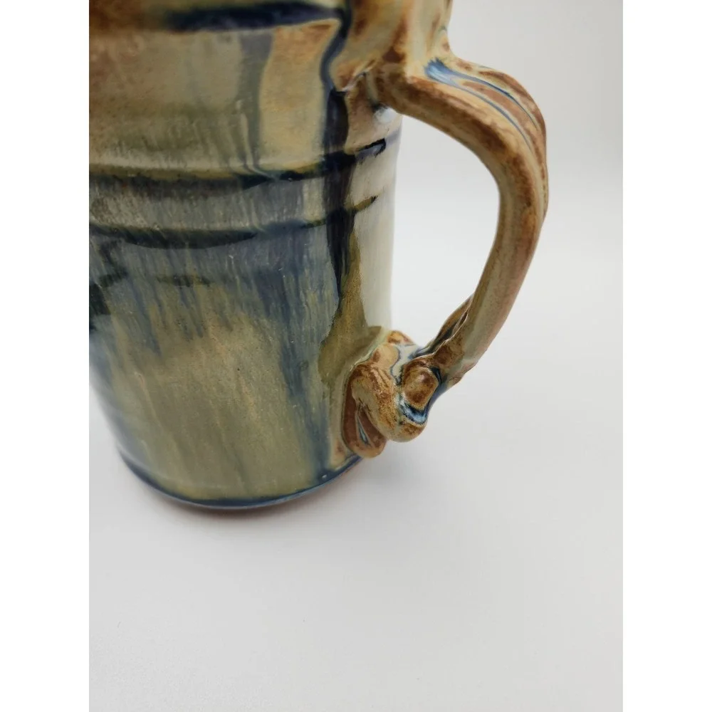 Handmade stoneware pitcher two-tone drip glaze Rustic 5